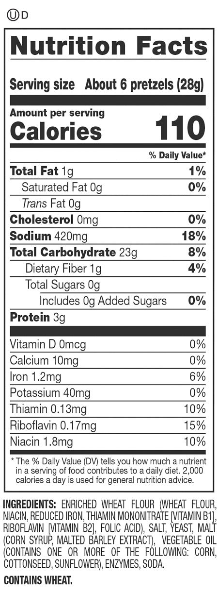 Nutrition Facts and Ingredients For pub style pretzels