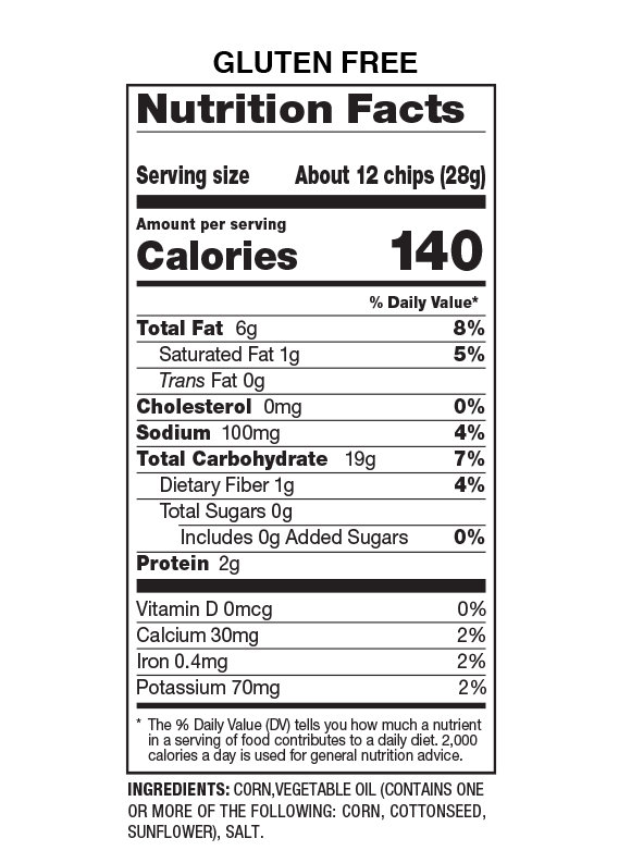 Nutrition Facts and Ingredients For yellow round tortilla chips